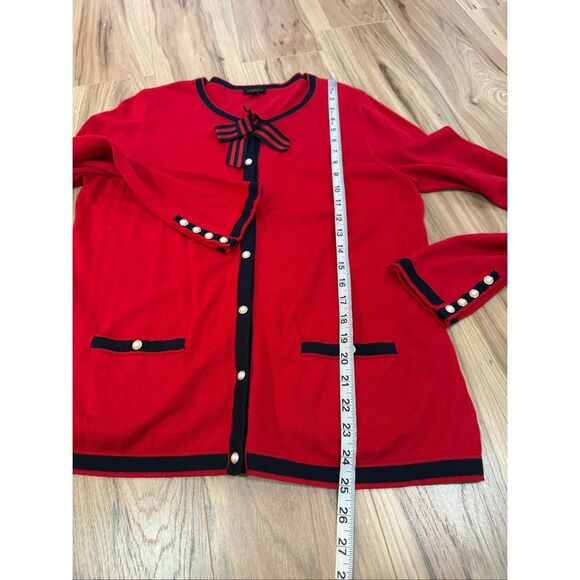 Talbots Red Bow Pearl Pocketed Soft Cardigan Sweater sz M - Picture 8 of 8